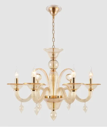 Люстра подвесная CAETANO SP-PL6 AMBER Crystal Lux без плафона на 6 ламп, основание золотое янтарное в стиле венецианский  фото 3